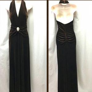 Jessica Howard Halter Dress Brown Velvet Gown